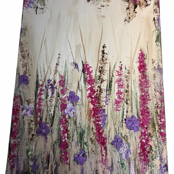 Original Artwork Acrylic’s On Canvas Wid Flowers Pink and Purple Accents 16 x 20 - Picture 7 of 11